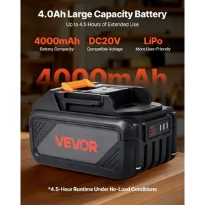 VEVOR 20V MAX, Portable Battery and Charger Combo, AC 110V, 4.0 Ah Lithium-Ion Battery Pack, 4000 mAh Large Capacity, Extended Runtime, Compatible with Series Tools, for Replacement and Fast Charging
