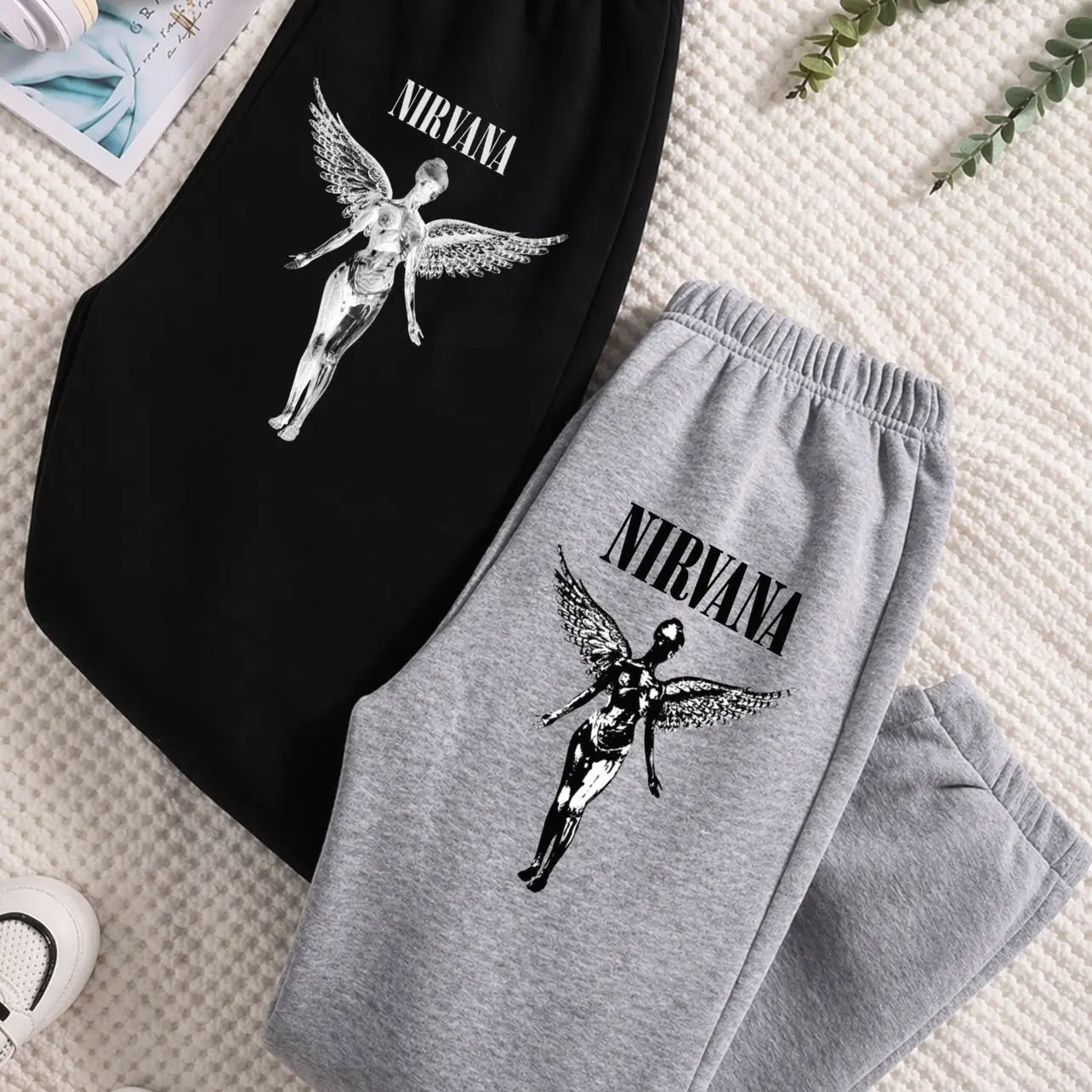 Vintage Nirvana Band logo Sweatpants, Cotton Graphic Sweatpants, Perfect Outfit For Outdoors, Menswear, Womenswear, Fit for Men and Women All Seasons Basics, Trending 26  N