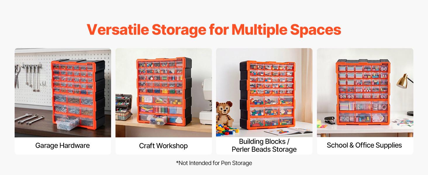 VEVOR Reinforced 39-Drawer PP Material Tool Box with Drawers, Wall-Mounting Stackable Hardware Sorter with Slots, Anti-Drop Stops & Detachable Dividers, DIY Tool Hub for Crafters’ Small Items, Thermal Label Stickers Compatible