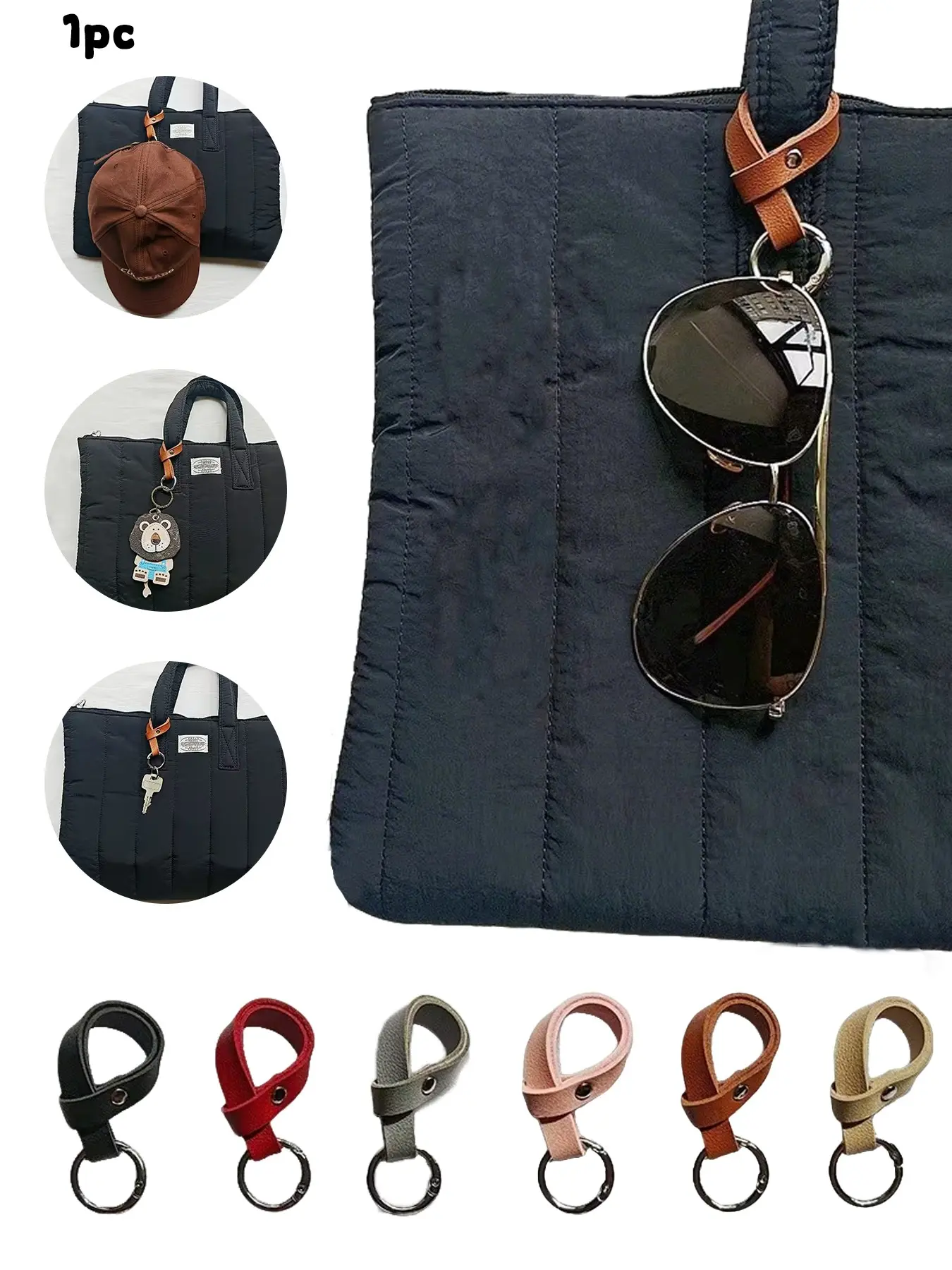 Leather Bag Strap Keyring Clip, Purse Accessories, Bag Accessory, Minimalist Style, No-slip Fit, Easy to Attach, Universal Fit, Multi-use Hook for Keys, Secure Loop Design, Ideal for Tote Bags, Everyday Carry, Organization & Daily Bag Styling