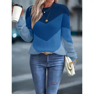 Women's Colorblock Print Sweater, Casual Long Sleeve Jumper for Fall & Winter, Fashion Ladies' Knitwear for Daily Wear