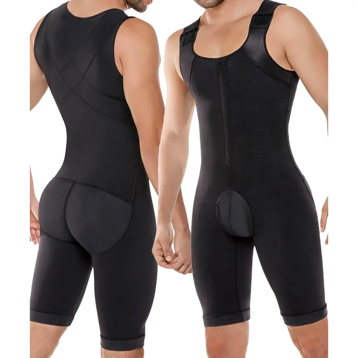 Plus Size Shapewear Bodysuit for Women, Solid Cotton Tummy Control Shaper with X-Back and Zipper for Body Contouring S M 4XL, Solid Colors, Zipper Back