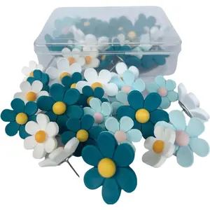 Big Push Pins,30pcs Sun Flower Push Pins for Cork Board  Blue Green Color Thumb Tacks Cute Fun Thumb Tacks Decorative for Photo Wall, Feature Wall,Map, Bulletin Board, Office or  (Blue)