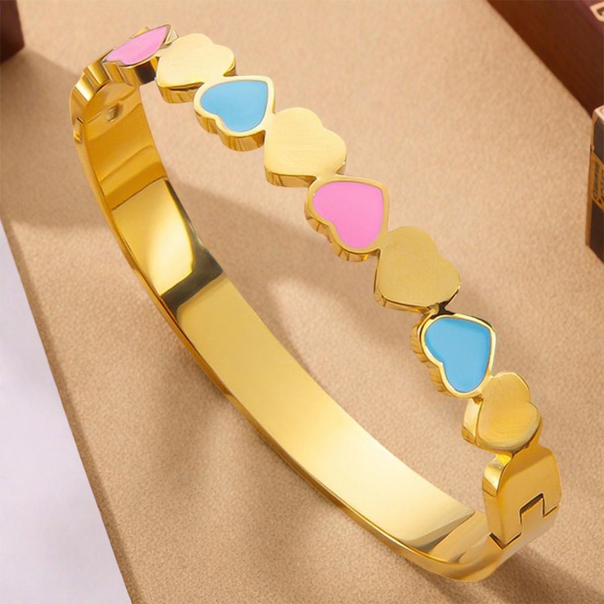 Minimalist Heart Enamel Bangle Bracelet for Women, Elegant Love Heart Link Bangle, Adjustable Statement Layering Bracelet, Trendy Aesthetic Daily Wear Jewelry, Timeless Gift for Her