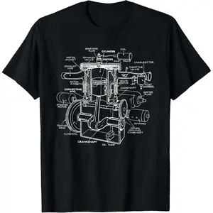Pure Cotton Mechanics Car Engine Pieces Cars Lovers - Muscle Cars T-Shirt comfort wear classic car design Fabric Menswear