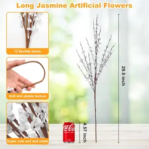 5 Pcs 29.5" Long Jasmine Artificial White Flowers Fake Jasmine Flowers Bouquet Faux DIY Floral Art Plants for Spring Mother's Day Easter Home Kitchen Wedding Outdoor Yard Vases Decorations Decorative Fruit