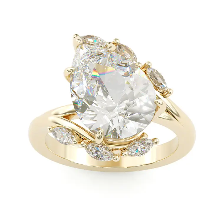 Jorrio Women's 4ct Pear Cut 5A Cubic Zircon Leaf Teardrop Engagement Wedding Ring, Fashion Costume Jewelry Promise Ring & Accessories for Women, Engagement Wedding Rings