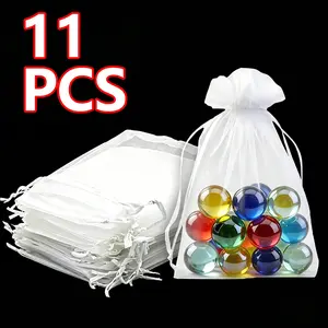 18pcs/11pcs Semi-Transparent Organza Bags, 5.90in*3.93in, Small Mesh Drawstring Gift Bags, Ideal for Jewelry, Wedding Gifts, Christmas Presents
