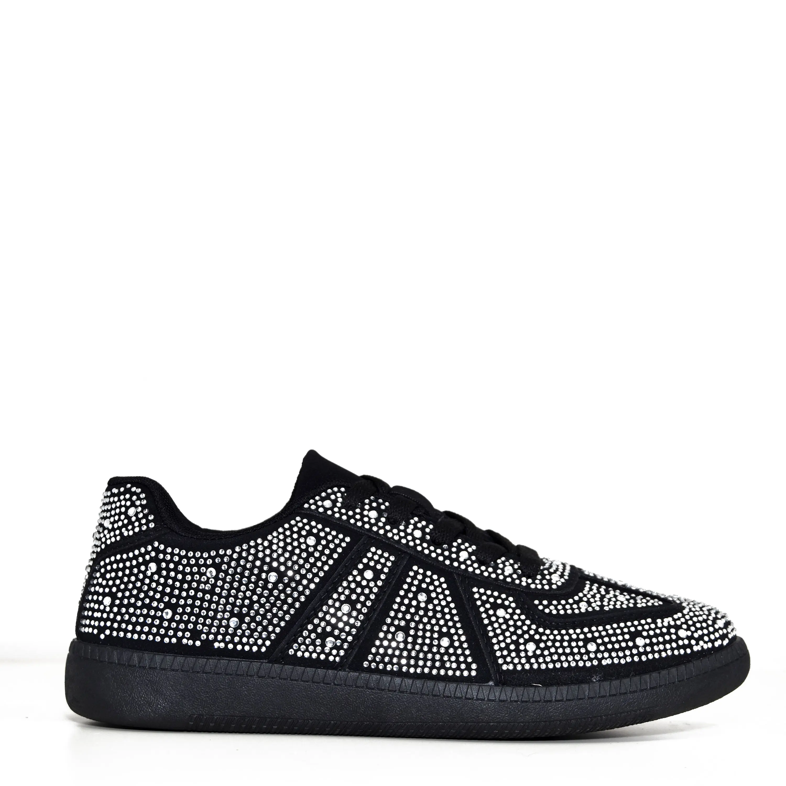 Wild Diva Women's Trendy Casual Rhinestone Embellished Lace-Up Fashion Sneakers