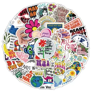 50 Peace Theme PVC Stickers Set, Anti-War Graffiti Decorative Decals for Laptops Suitcases Refrigerators Skateboards Helmets Phone Cases Books