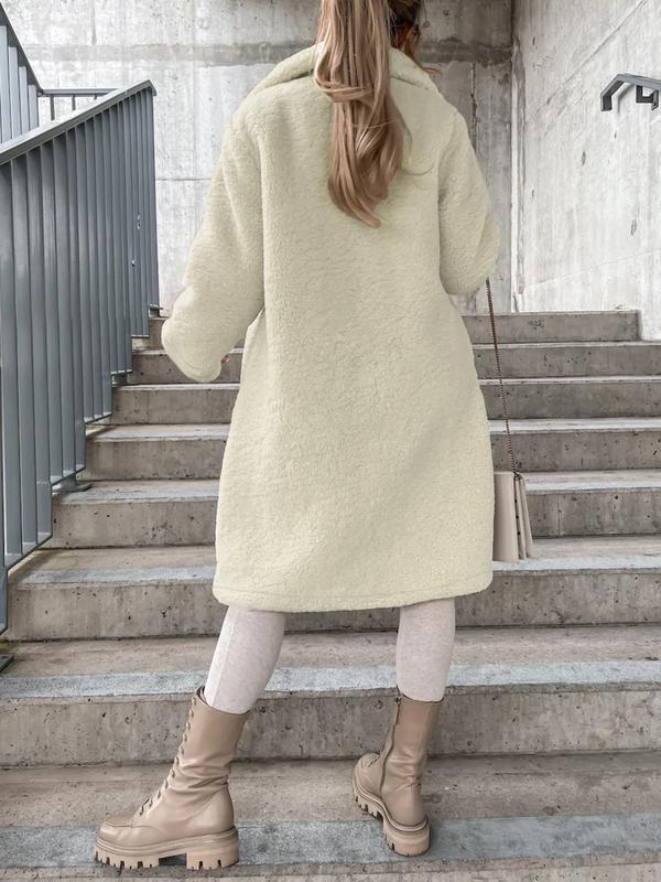 Women's Faux Fur Long Sleeve Lapel Coat, Plush Lined Overcoat, Casual Fashion Outerwear for Fall & Winter, Ladies' Warm Jacket