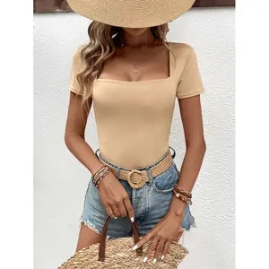 New Summer Short Sleeve Hot Girl Spring Summer Pullover Slim Fit T-Shirt High-End Ribbed Top for Women Womenswear Tshirt Streetwear Casual Basic Black