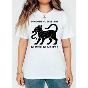 No Gods No Masters Cat Shirt - Ni Dieu Ni Maître Anarchist Punk Graphic Tee - Political Protest & Anti-Authoritarian Unisex T-Shirt
