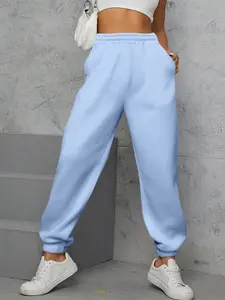 Women's Light Blue Drawstring Jogger Sweatpants, Casual Ladies' Pants, Comfortable Everyday Long Pants, Stylish Women's Sportswear