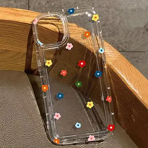 1 piece of colorful small flower shockproof phone case suitable for iPhone 16, 15, 14, 13, 12, 11 Pro Max, 12 Mini, XS, XR, X, 8, 7 Plus, SE 2022 soft case transparent protective cover