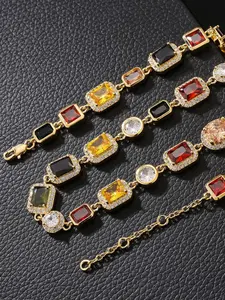 Colorful Gemstone Decorated Necklace, Fashion Jewelry for Party, Daily Clothing Decor, Trendy All-match & Exquisite Jewelry for Birthday Gift, Zircon Stones Necklace