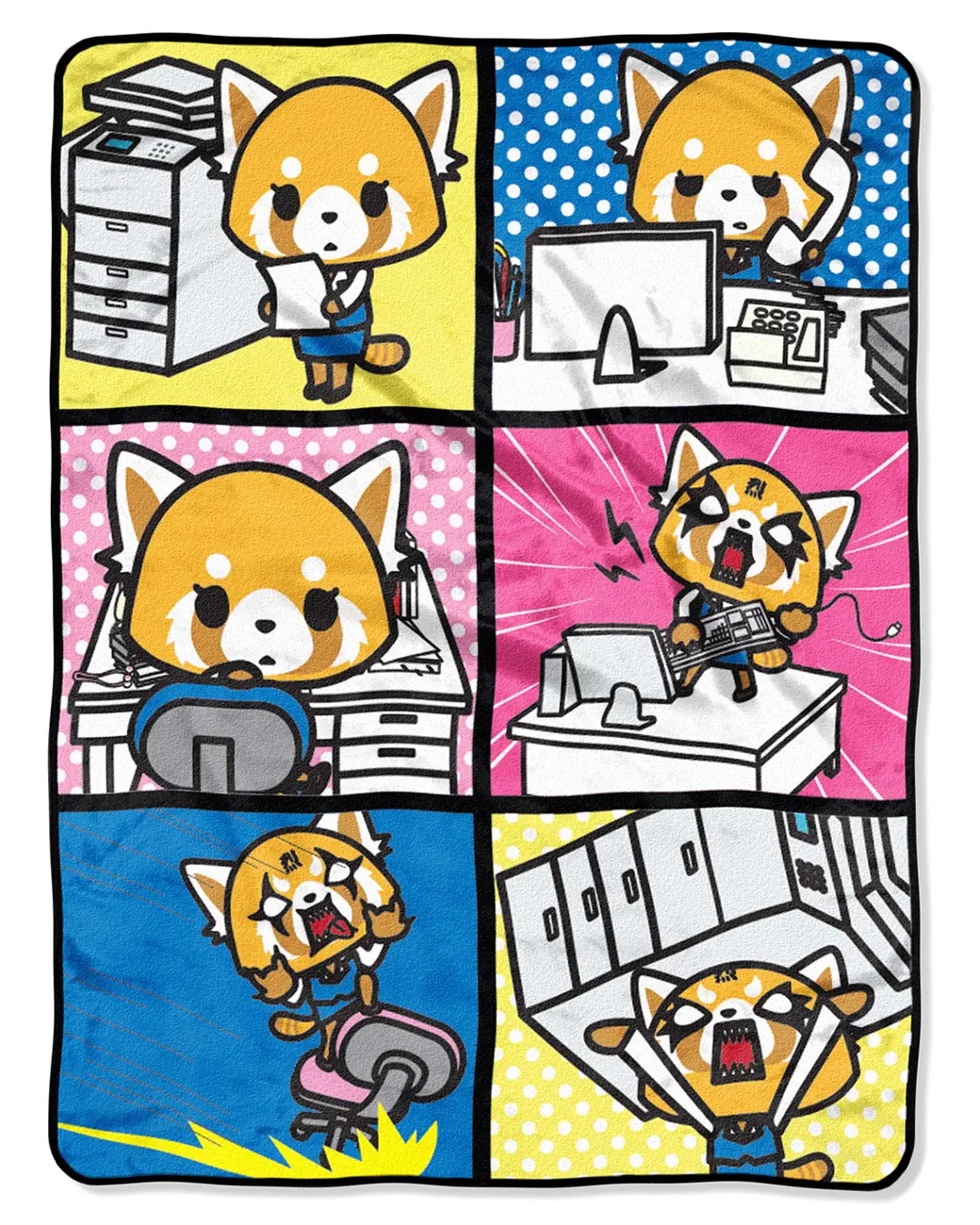 Aggretsuko Typical Monday Split Personality Squares Super Plush Throw Blanket, 46"x60" (117cmx152cm) - 1 Size, Ideal for Christmas, Watch Parties, Perfect for Aggretsuko Fans