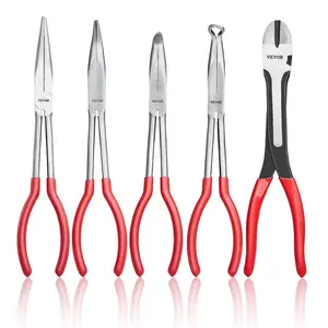 VEVOR 5-Piece Needle Nose Pliers, TikTokShopBlackFriday, 11 in Long Needle Nose Pliers Set, Diagonal Cutting Pliers, 45°/ 90° Bent Nose Plier, Round Nose Plier, Long Nose Plier, Professional Pliers Set with Storage Bag