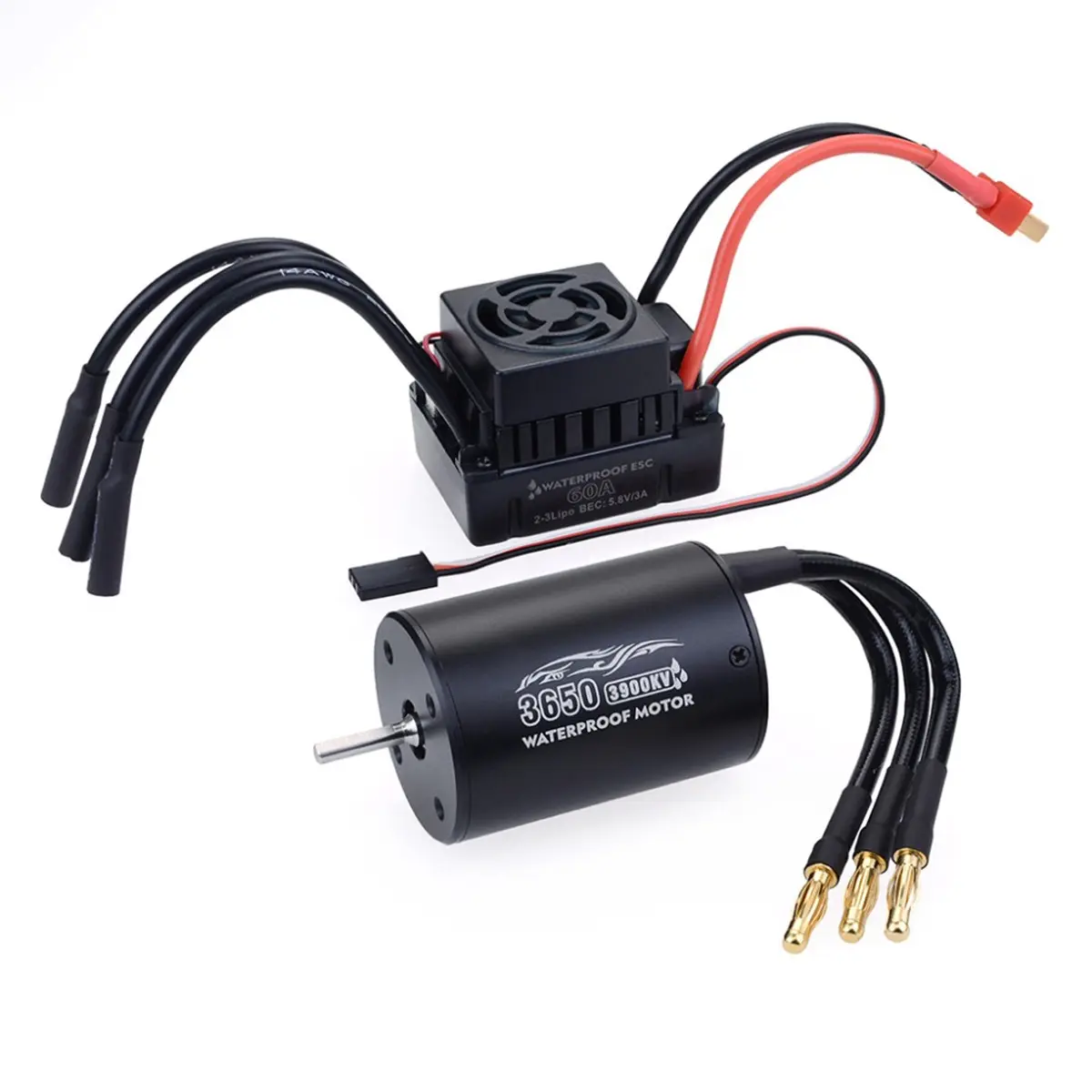 RC Brushless Motor & ESC Combo Set - 3650 3900KV Waterproof Brushless Motor, 60A ESC for 1/10 Remote Control Cars, Trucks, Durable Off-Road Electric Vehicles