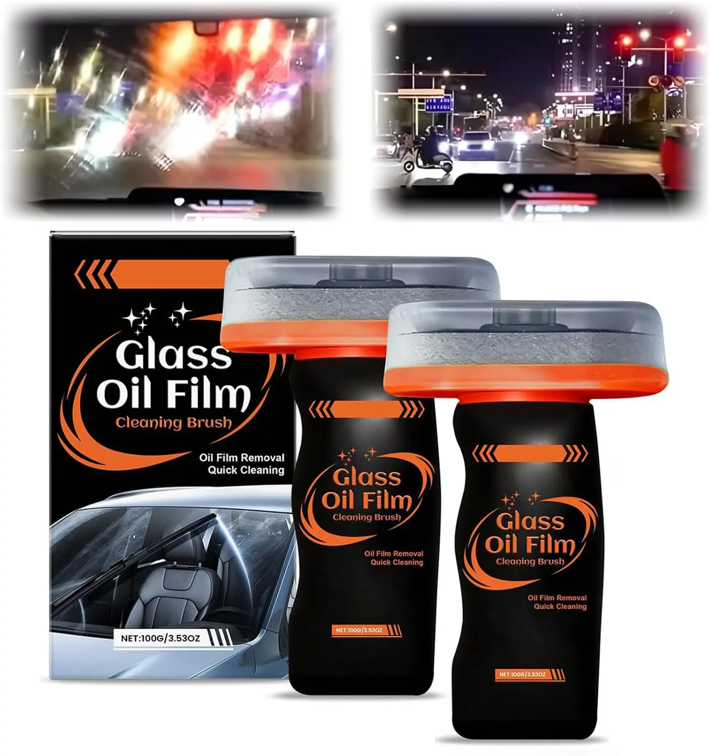 Glass Oil Film Remover for Car, Oil Film Remover for Car Windshields and Windows,Removes oil film & Smudges, Improve Windshield Clarity for Safe Driving(2pcs)