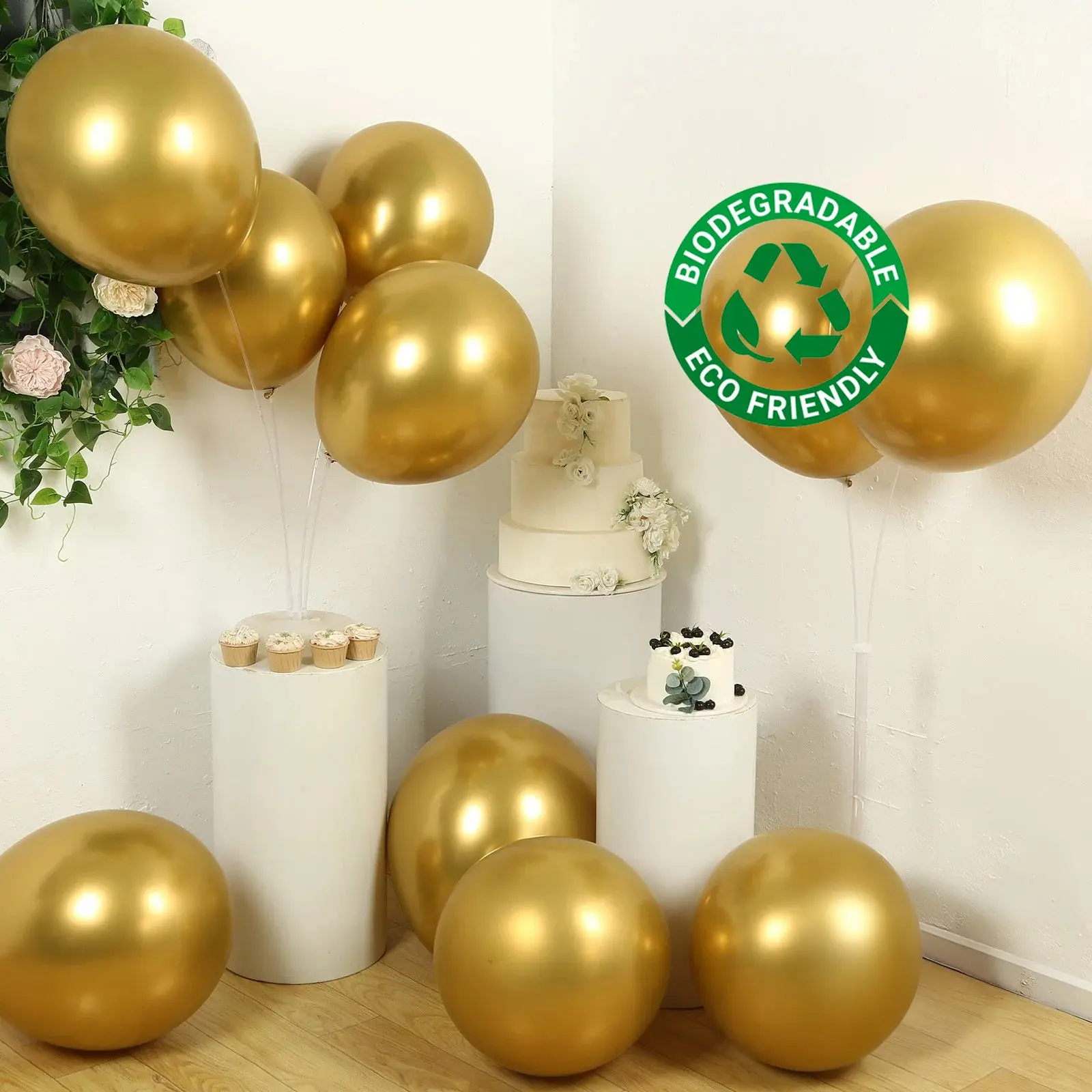 18" Metallic Gold Biodegradable Thick Chrome Latex Balloons (10 Pack) - Party Decor, Photo Booth Props, Hanging Decor for Celebrations, Baby Shower, Birthday, Ceiling Decorations