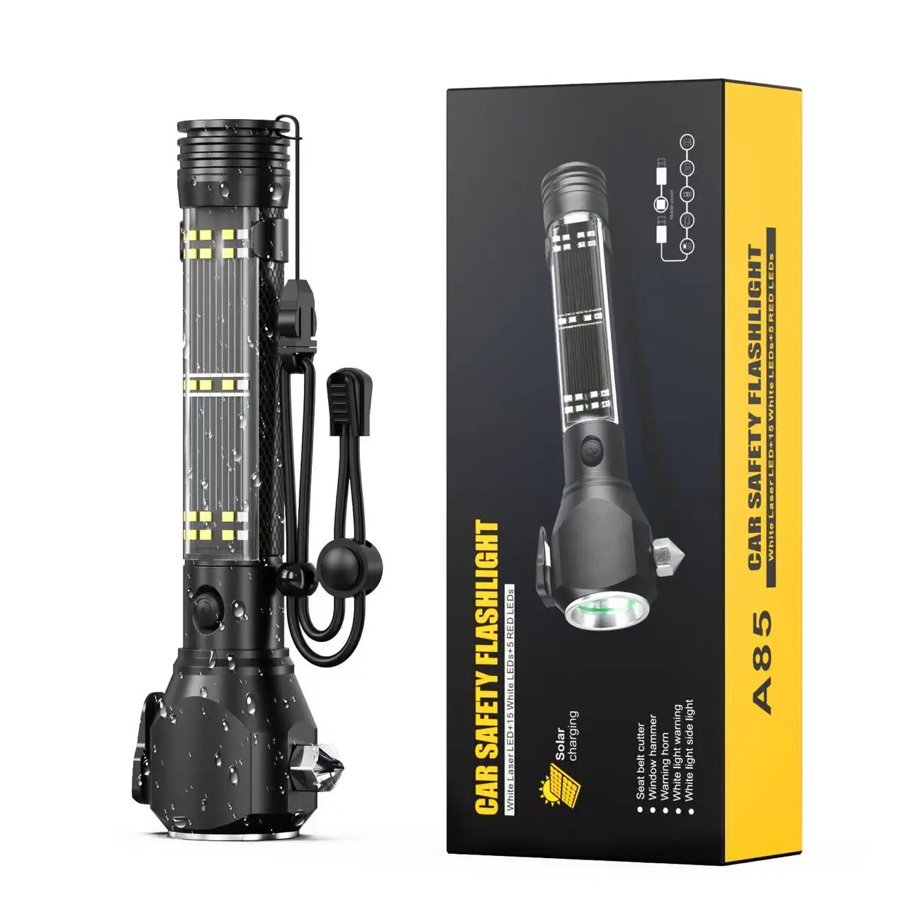 Dealsforyoudays-Car Safety Hammer Powerful Flashlight, Portable 10 in 1 Multifunctional 6000LM Flashlight, Fire Emergency Outdoor Flashlight with Alar