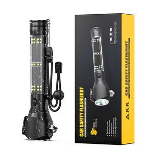 Dealsforyoudays-Car Safety Hammer Powerful Flashlight, Portable 10 in 1 Multifunctional 6000LM Flashlight, Fire Emergency Outdoor Flashlight with Alarm, Window Breaker, Cutter, Solar Charging, Tail Magnet, Mobile Power Supply, for Emergencies