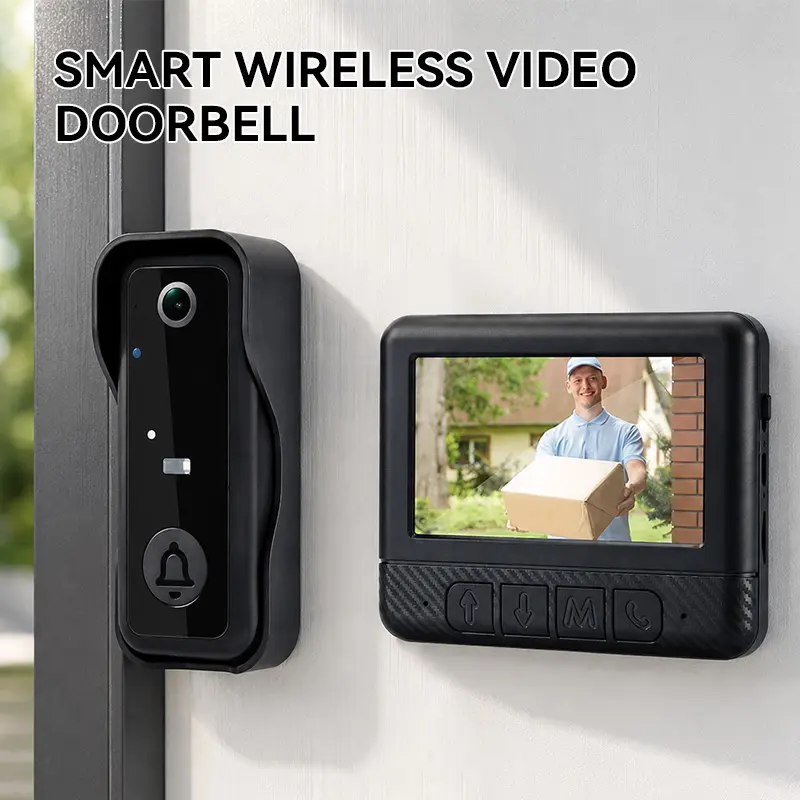 Wireless Video Doorbell Camera with Screen, Easy Installation, No Subscription, No WiFi or App Needed, Two-Way Talk, No Monthly Fee, Night Vision, Battery Powered, Doorbell for Home Front Door, Apartment, House, Office, Garage, Porch and Entryway Security