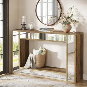 47 Inches Entryway Mirror Decor Console Table with Storage
