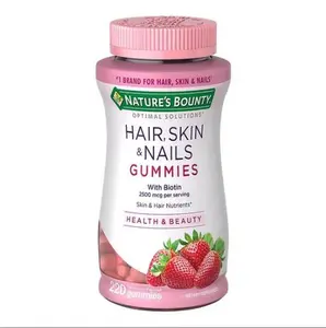 Nature's Bounty Optimal Solutions Hair Skin & Nails 2500 mcg Biotin Strawberry Flavor Non-GMO Gummies 220 Count Supplement for Beauty with Pectin Base & Antioxidant Support