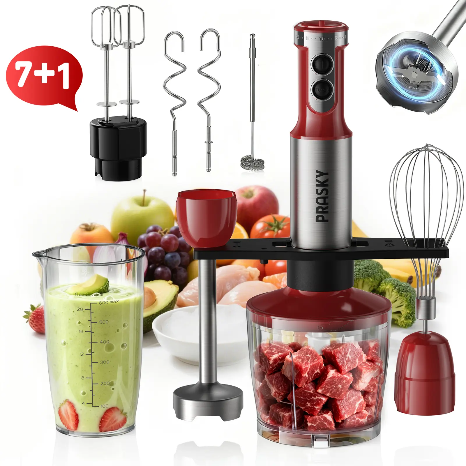 (RED)8 in 1 Immersion handed blender 