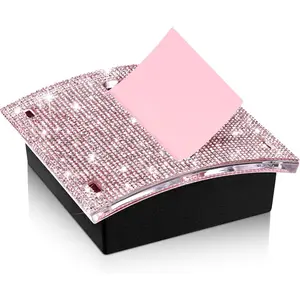 4 x 4 Inches Pink Cute Rhinestone Self Stick Note Pad Holders Bling Sticky Memo Dispenser for Office Employee Coworkers Gifts Home Desk Supplies