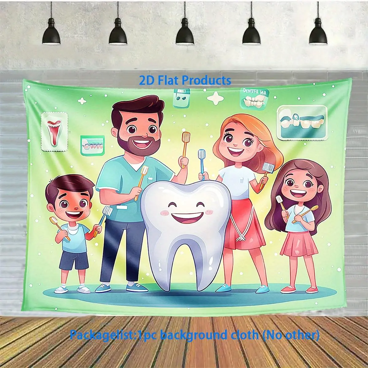 1 pc Oral Health Cartoon Dentist & Teeth Tapestry Banner - UV-Printed Polyester Backdrop, Anniversary Gift, Birthday Decor, No Power Required, Indoor-Outdoor All-Seasons Home Supplies