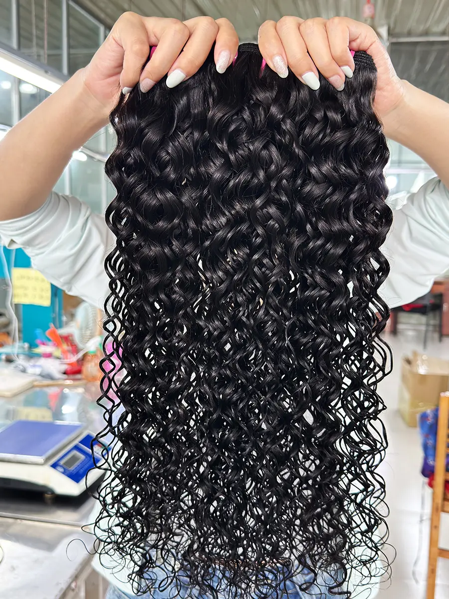 15A Human Hair Bundles Water Wave Bundles Unprocessed Indian Virgin Water Wave Bundles Water Wavy Hair Extensions Real Human Hair 1B Bundle for Women