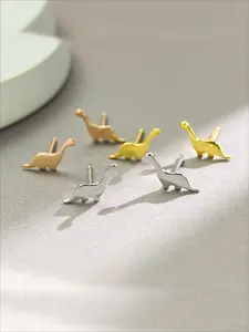 Elegant S925 Silver Color Dinosaur Ear Studs, Minimalist Design Suitable for Daily Wear, Perfect Gift for Women & Friends, Stud Earrings