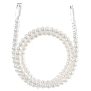 Beaded Phone Charger, USB C Cable for iPhone Charging Cord, 4 in 1 Beaded Charging Cable, 66W Chubby USB A Type C iOS Cable, 3.3FT Stylish Durable Multicolored Fast Charging Cable (White)