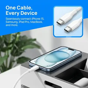 60W USB‑C to USB‑C fast charging cable, PD fast charge and data sync, durable soft TPE, tangle‑free and bend‑resistant, 3.3 ft cord for iPhone 17/16/15, Samsung, Pixel, iPad Pro, MacBook, Switch