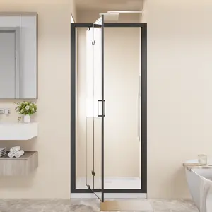 Aobtkel®Framed Bi-fold Pivot Shower Door 26"x72" Space-saving Folding Shower Enclosure, 1/4" Clear Tempered Glass with Stainless Steel Handle, Reverible Installation, Black#Summervibes