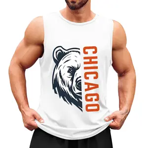 Chicago Bears Split Logo Men's Sleeveless Tank Top - NFL Football Team Print Polyester Vest, Casual Workout Gym Muscle Tee, Trendy Sports Fan Streetwear Summer Top
