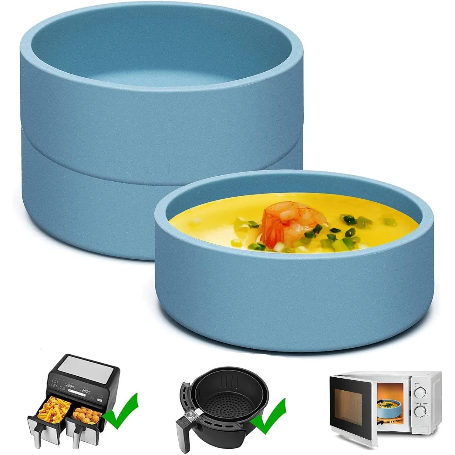 Silicone Air Fryer Egg Pan 3 Pack  Reusable Sous Vide Bite Maker Mold Individual Microwave Cooker Eggwich Bites Molds for Oven - Blue