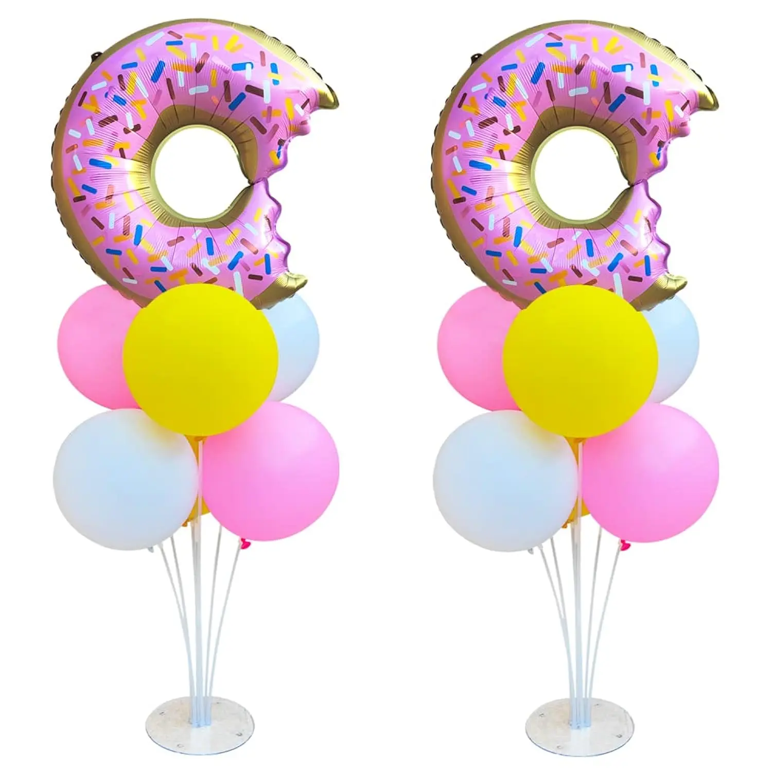Donut Table Centerpiece Balloons Stand Kit 2 Sets With 2 Doughnut Foil Balloons And 14 Latex Pastel Balloons For Donut Time Decoration Birthday Party Wedding Baby Shower Party Decoration