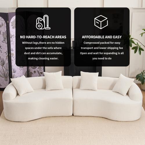 【Bellemave】Curved Boneless Sofa,Compression Modular 110'' Sectional,White High-Density,Couches Sleeper for Living Room Bedroom Apartment Lounge,Chenille