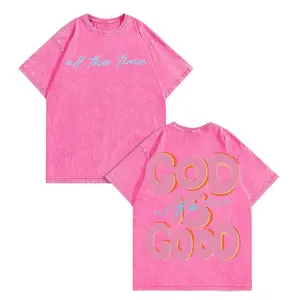 Men's & Women's Oversized 230gsm Heavyweight Washed T-Shirt GOD IS GOOD Double-Sided Graphic Print Retro Vintage Streetwear Loose Fit Round Neck Short Sleeve 100% Cotton