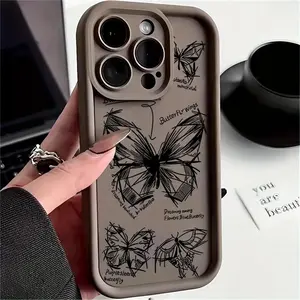 Butterfly & Bee Pattern Phone Case, Shockproof Phone Protective Cover, Phone Accessory Compatible with iPhone 16 15 14 13 12 11 Plus Pro Max