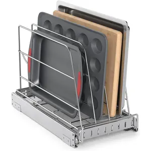 Stainless Steel Heavy-Duty Pull Out Cabinet Organizer, Sliding Storage Rack for Cutting Board, Cookie Sheet, Baking Sheet, Bakeware & Trays, Size 9” x 16.5” (22.8 x 41.8 cm)