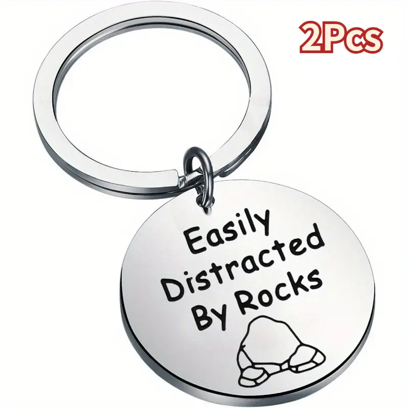 Men's Metal Keychain, 2-Piece Rocks-Themed Stainless Steel Set, Durable Anti-Rust Fashion Accessory, Geologist Gift for Boyfriend, Metal Keychains