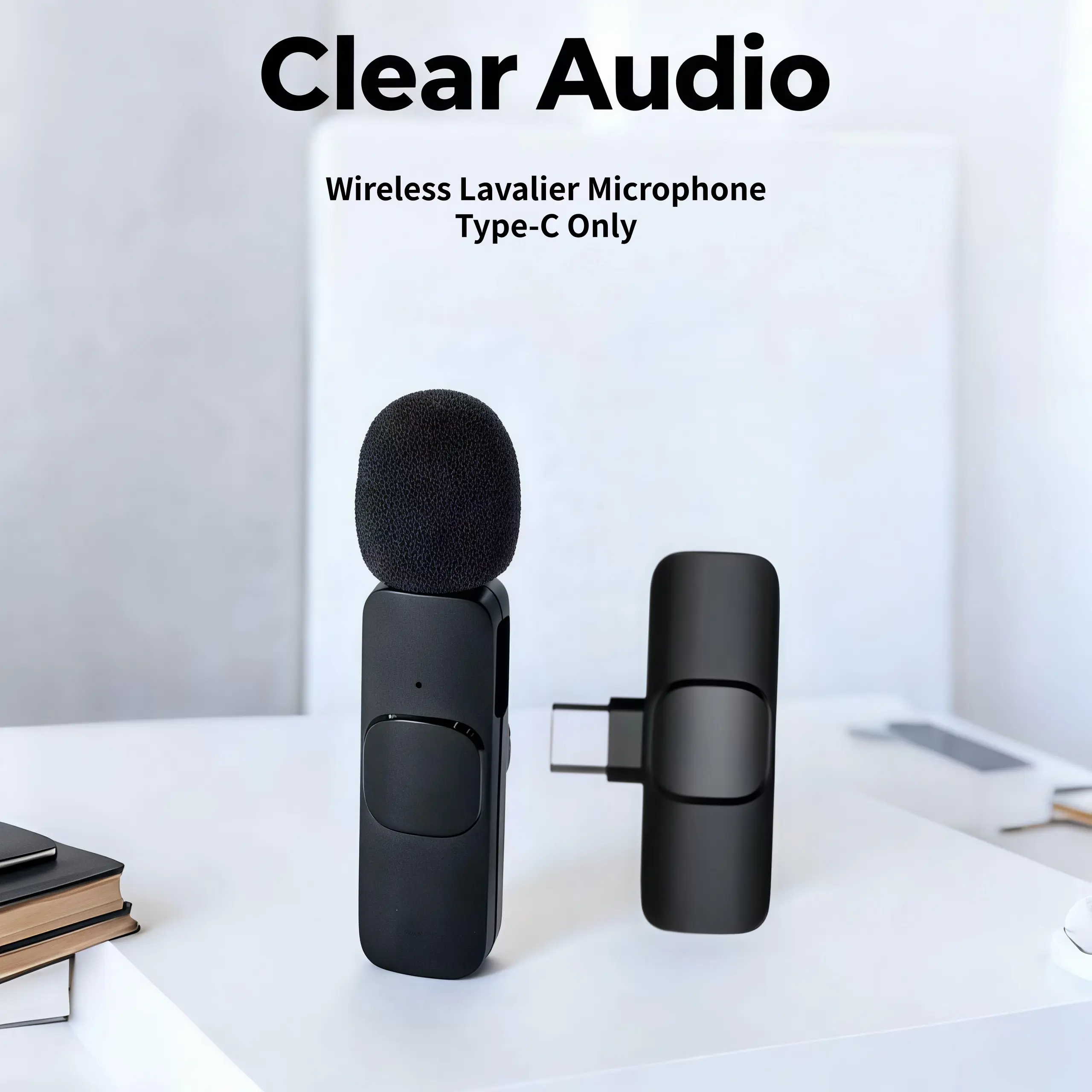 Black Mini Wireless Microphone for iPhone & Android, Lavalier Microphone with Noise Cancellation, Plug & Play Pink Mic for YouTube, TikTok, Podcast, Live Stream