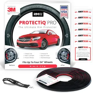 RIMiQ PROTECTiQ PRO Universal Rim Protection Trim - Curb Rash Guard with Award-Winning 3/8" Patented Design and Premium 3M Tape. Made in USA - Fits Up to 4X 24 Wheels, Cars, Trucks, SUVs