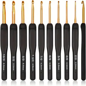 Black gold crochet hook, suitable for arthritis patients, 2.0-6.0mm needle set, ergonomic design soft grip weaving ring, suitable for yarn handicrafts, aluminum sewing and weaving tool set, weaving tools, Crochet Set Kit