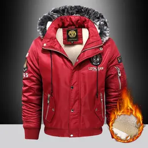 Men's Winter Hooded Jacket - Thick Polyester Winter Coat with Detachable Faux Fur Lined Collar, Zipper Closure, Cuff Pocket Design, Suitable for Casual Outdoor Sports Activities Menswear Tops